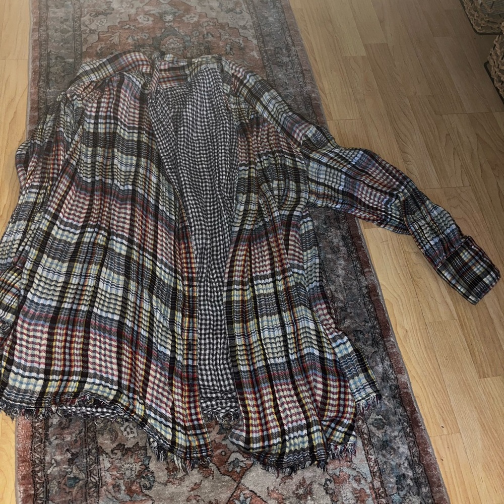 Free People Size M Top Come On Over Plaid Shirt Wing Pleated Oversized Button Up